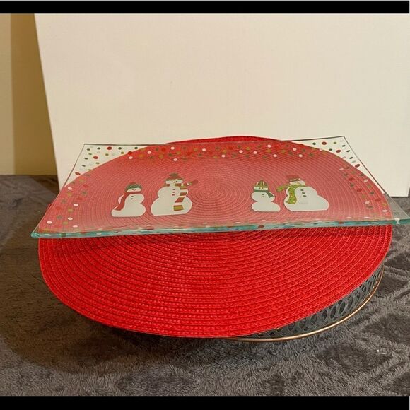 Pampered Chef Snowman Dots Divided Platter #3012 NWT - Picture 2 of 7